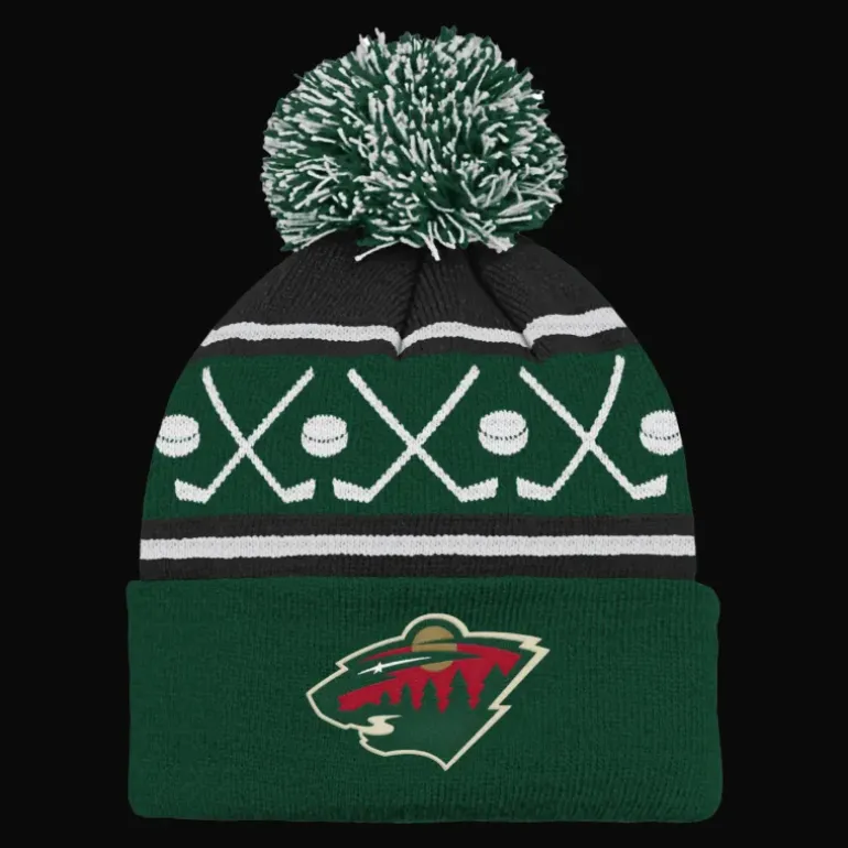Faceoff Cuff Knit Beanie with pom Wild - 24/25, supportermössa, barn - NHL-Produkter - Faceoff Cuff Knit Beanie with pom Wild - 24/25, supportermössa, barn