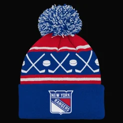 Faceoff Cuff Knit Beanie with pom Rangers - 24/25, supportermössa, unisex - NHL-Produkter - Faceoff Cuff Knit Beanie with pom Rangers - 24/25, supportermössa, unisex