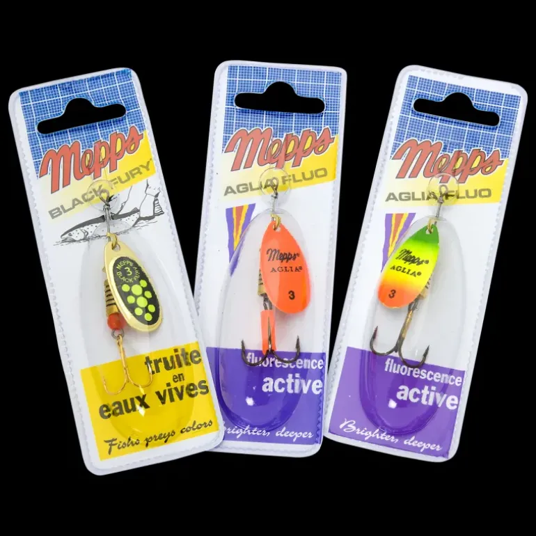 Mepps Aglia #3, Fluo - Black Fury Mix 3-pack I Påse - Dragset - Mepps Aglia #3, Fluo - Black Fury Mix 3-pack I Påse